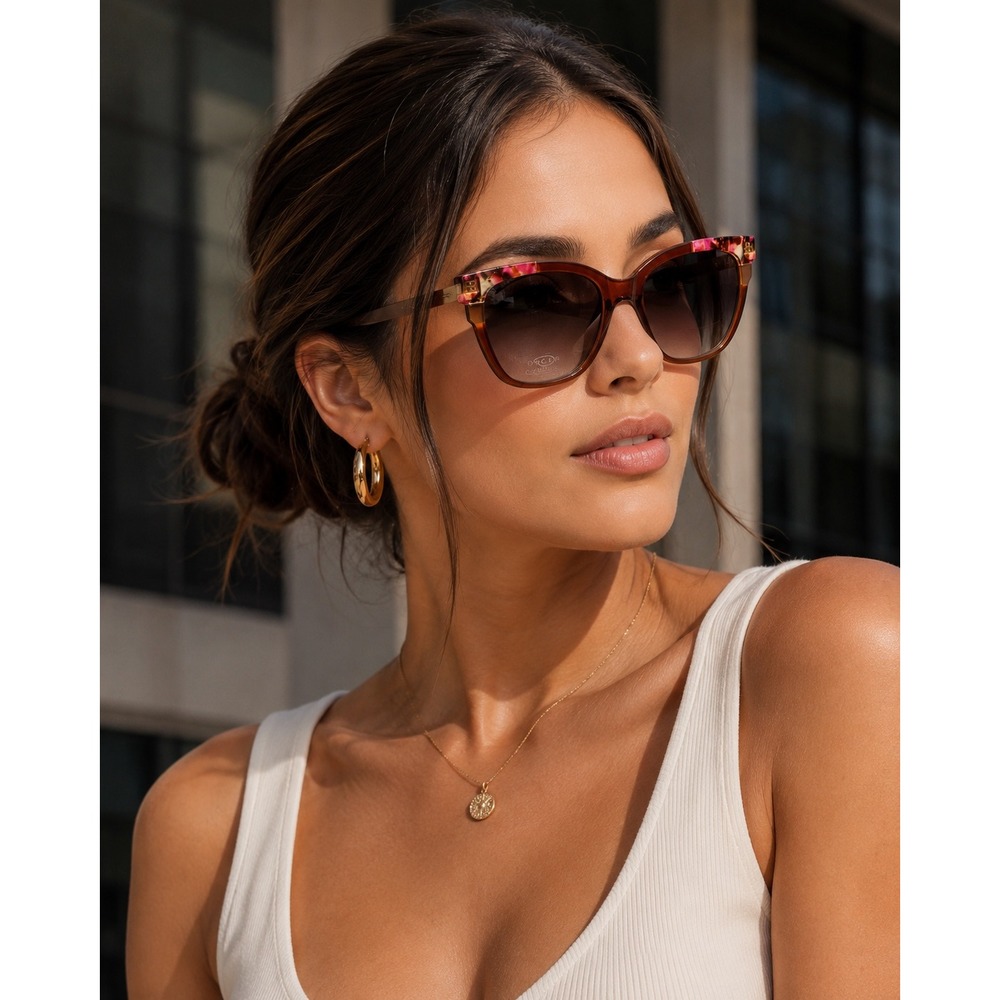 Oscar de la Renta‎ Allure Sunglasses Brown Pink Tortoise Gold Elegant New